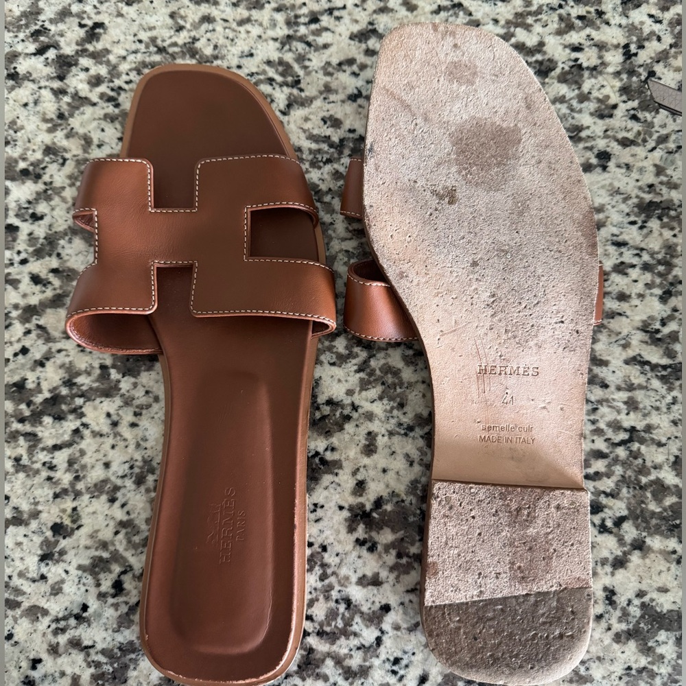 Hermes Tan Leather Sandals